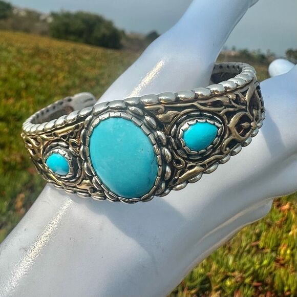 Carolyn Pollack Relios Sterling Silver Turquoise Cuff Bracelet - Picture 5 of 12